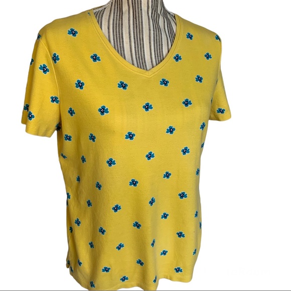 Kim Rogers Yellow Floral Perfectly Soft Tee Small - Picture 3 of 5
